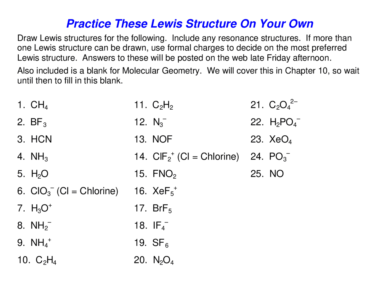 lewis dot structure worksheet