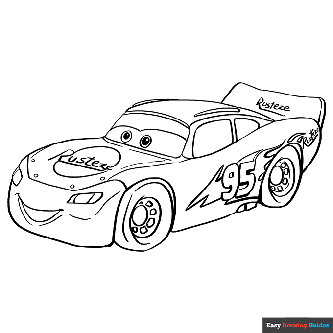 Lightning McQueen Coloring Page Easy Drawing Guides
