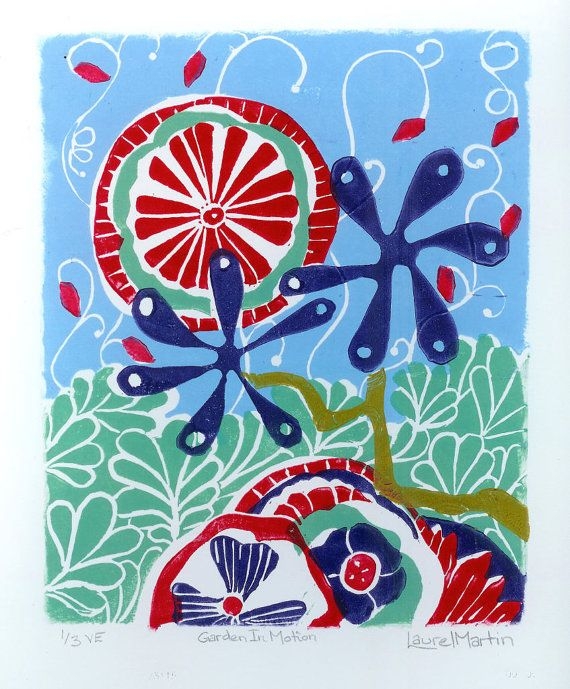garden linocut print