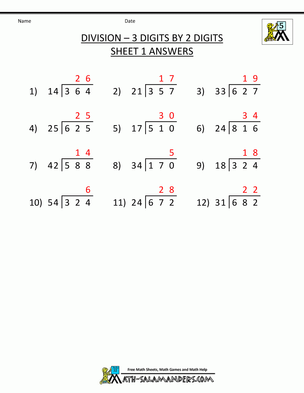 Long Division Worksheets Grade 5 With Answers Long Division Worksheets