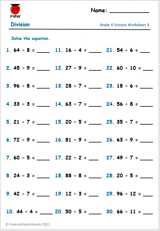 long division worksheets grade 4