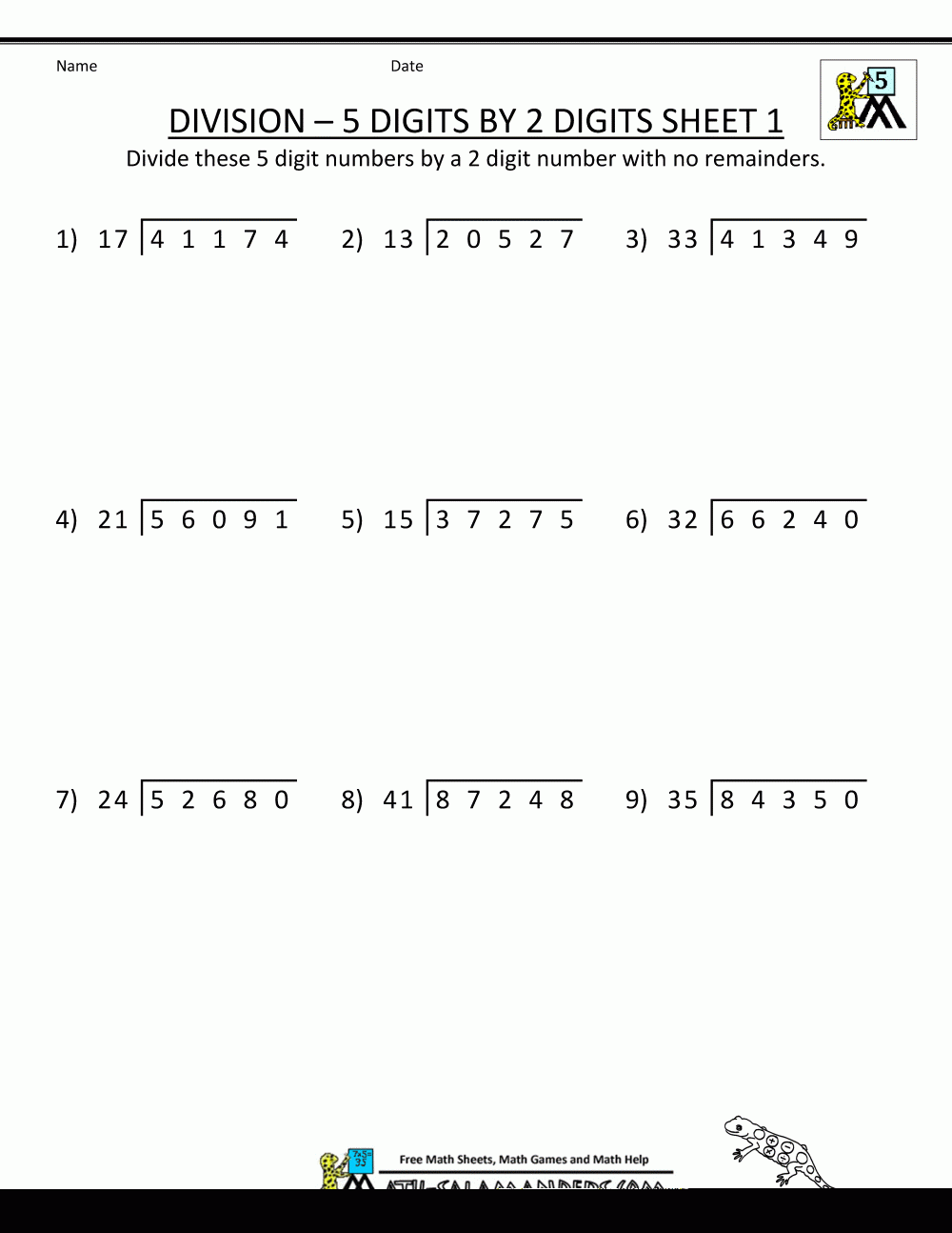 Long Division Year 5 Worksheet Long Division Worksheets