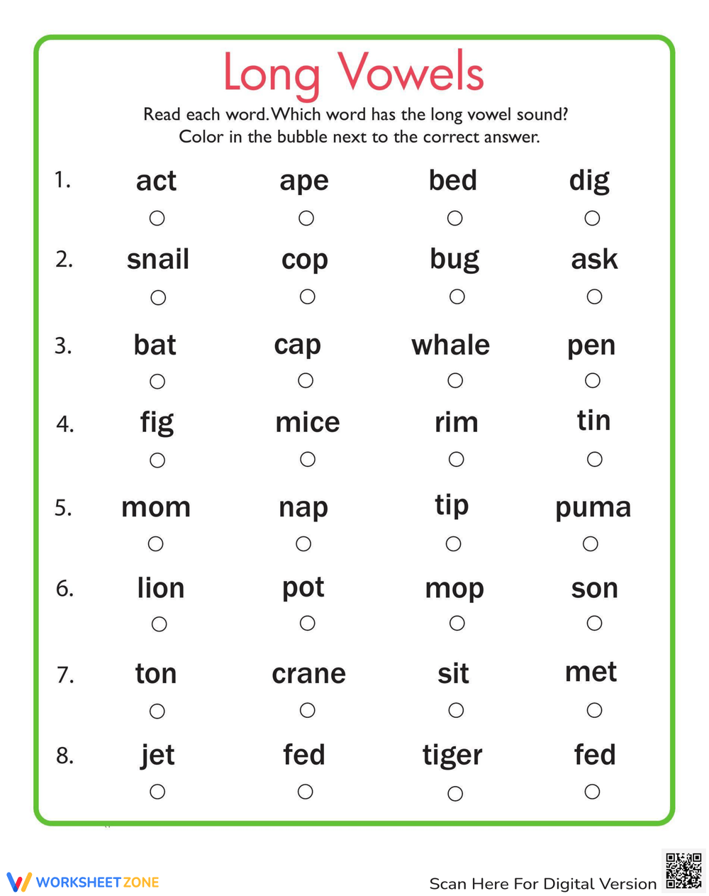 long vowel sounds worksheets