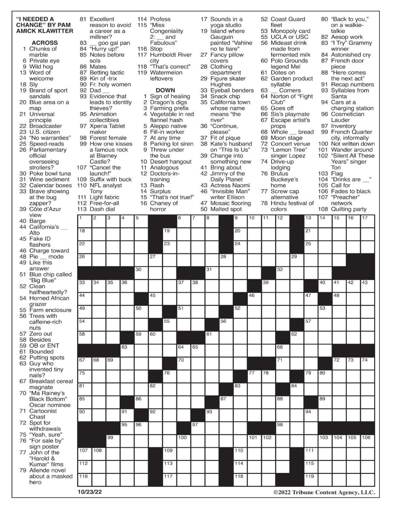 la times crossword puzzle printable