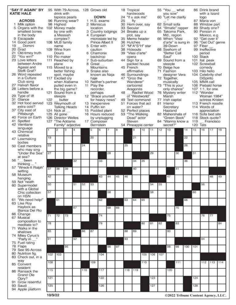 los angeles times sunday crossword puzzle printable