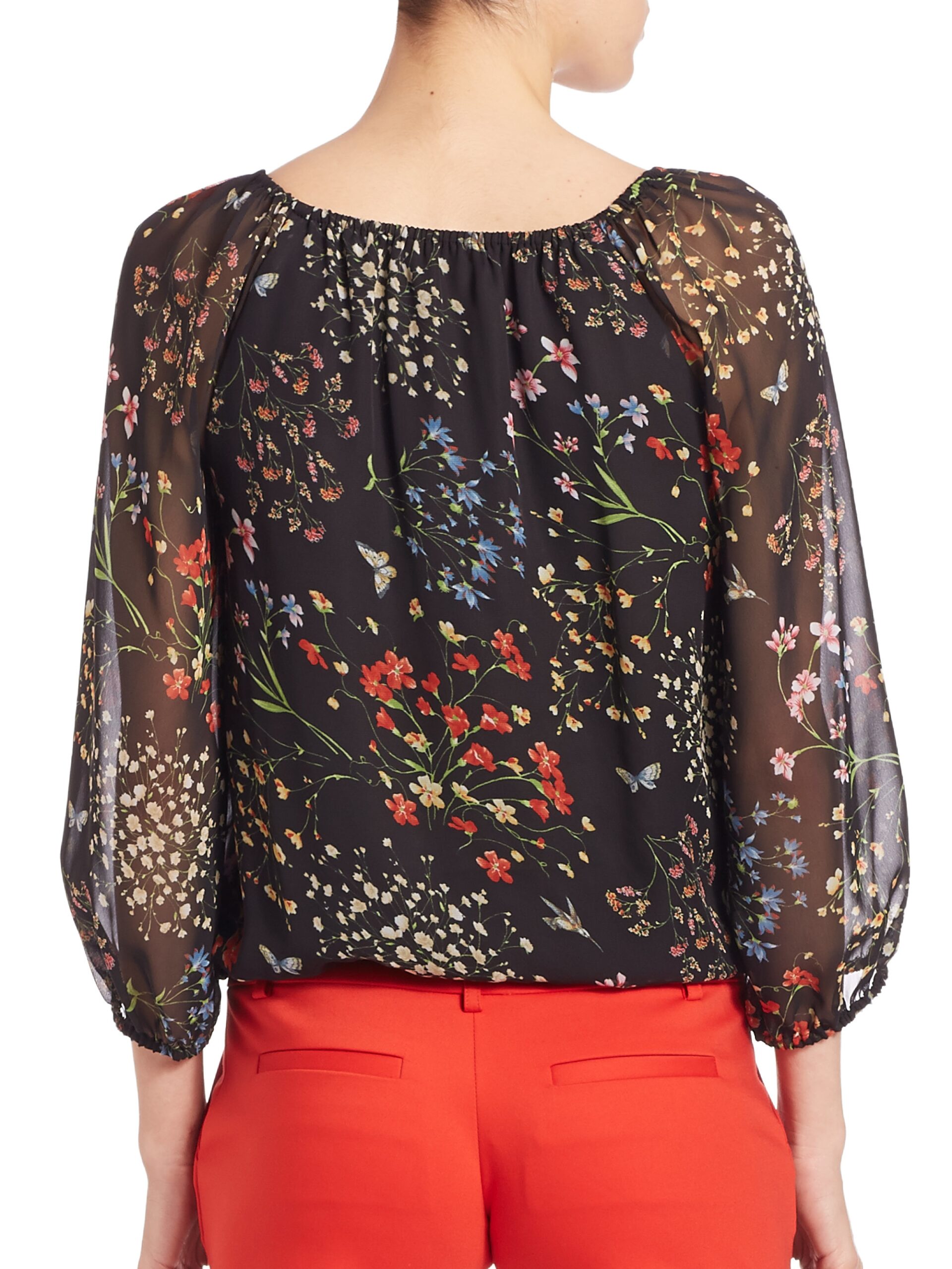 Lyst Alice Olivia Alta Garden print Peasant Blouse In Black
