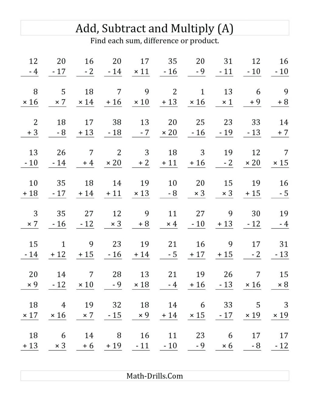 Mad Minute Math Subtraction Worksheets Printable Peggy Worksheets