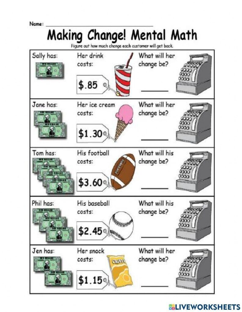 Making Change From Canadian 5 Bills A Worksheets Library