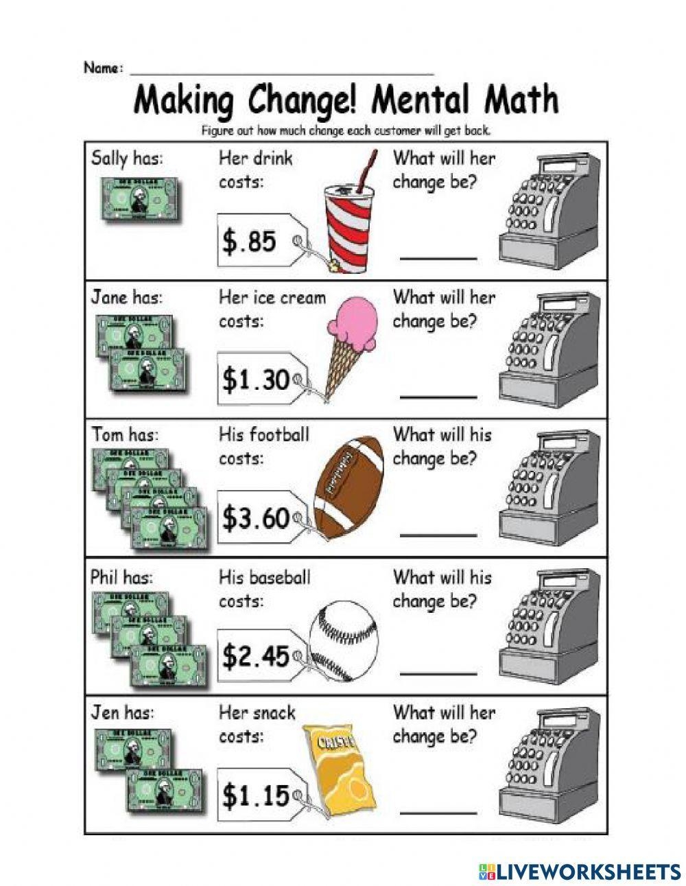 Making Change From Canadian 5 Bills A Worksheets Library