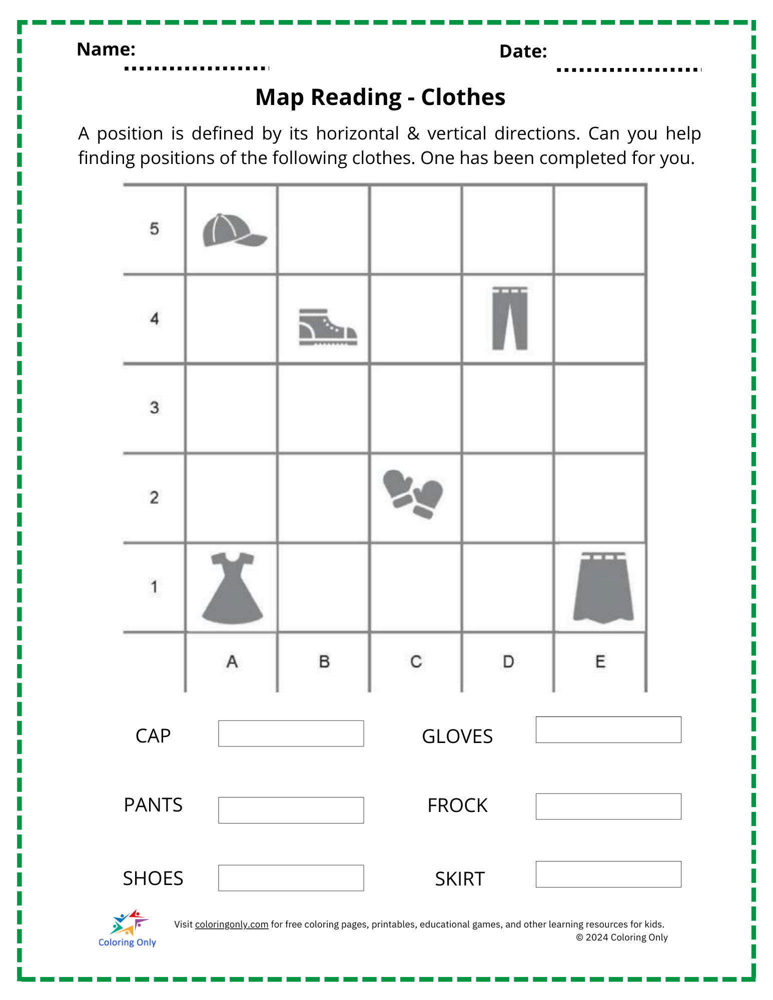 Map Reading Clothes Free Printable Worksheet