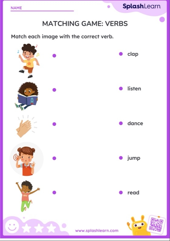 Matching Game Verbs Printable ELA Worksheet Worksheets Library