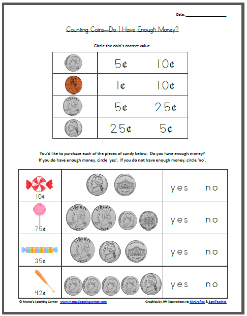 Math And Money Worksheets For Counting Coins Worksheets Library