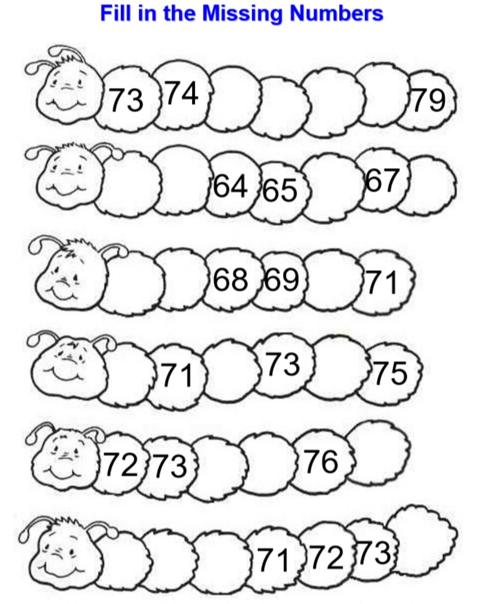 missing numbers worksheet
