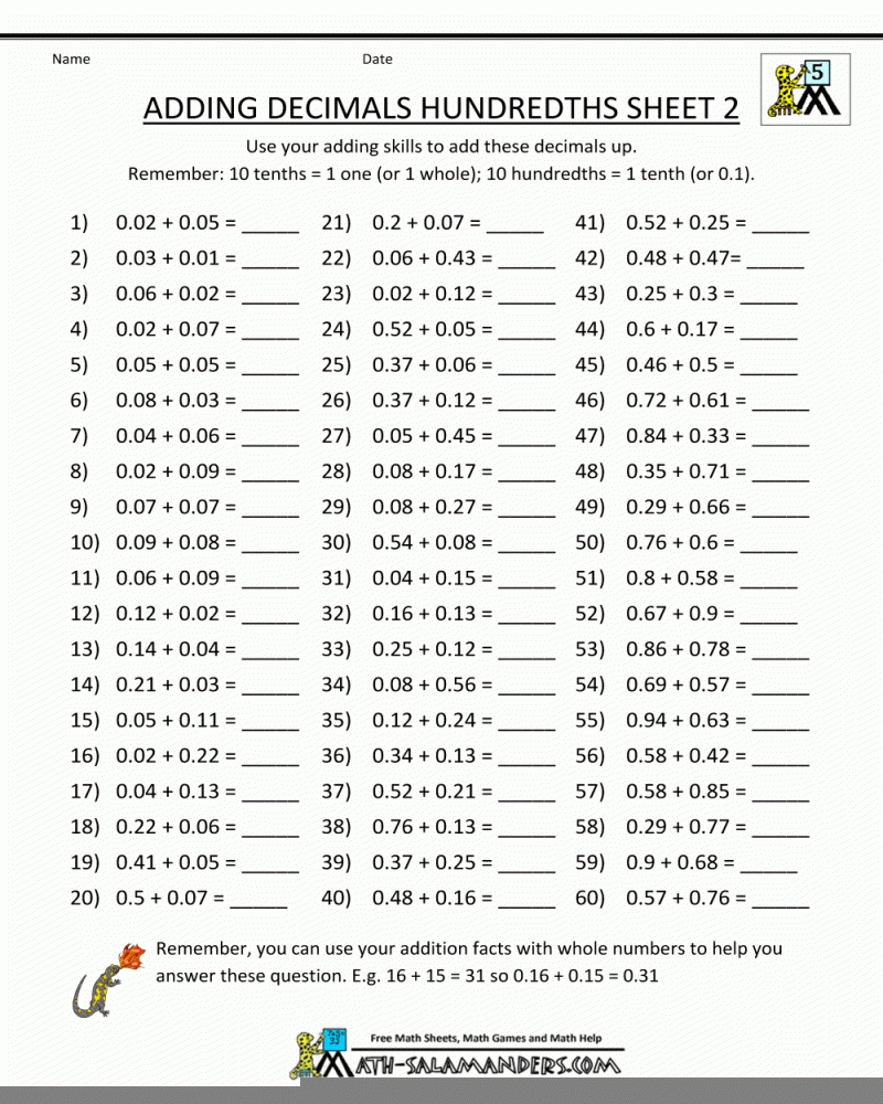 Math Sheets For 5Th Graders Math Worksheets For Fifth Math 