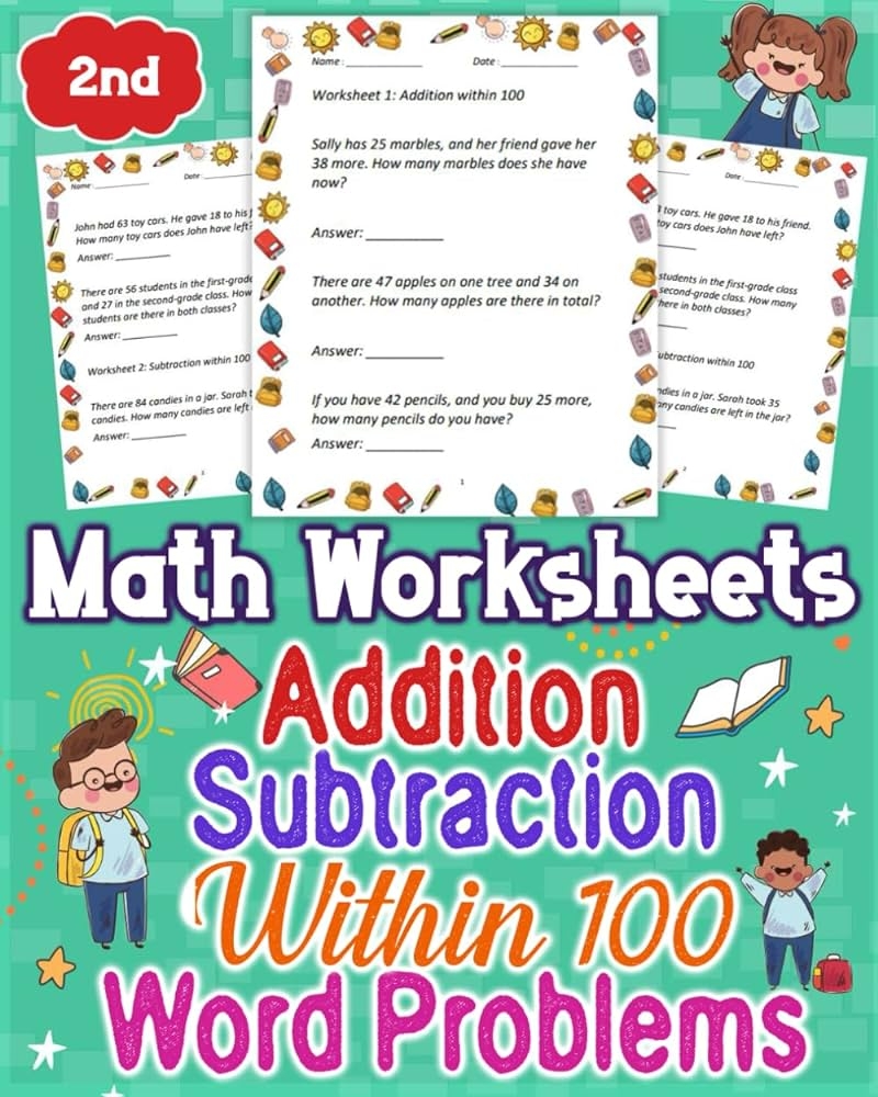 Math Worksheets Addition And Subtraction Within 100 Word Problems 2nd