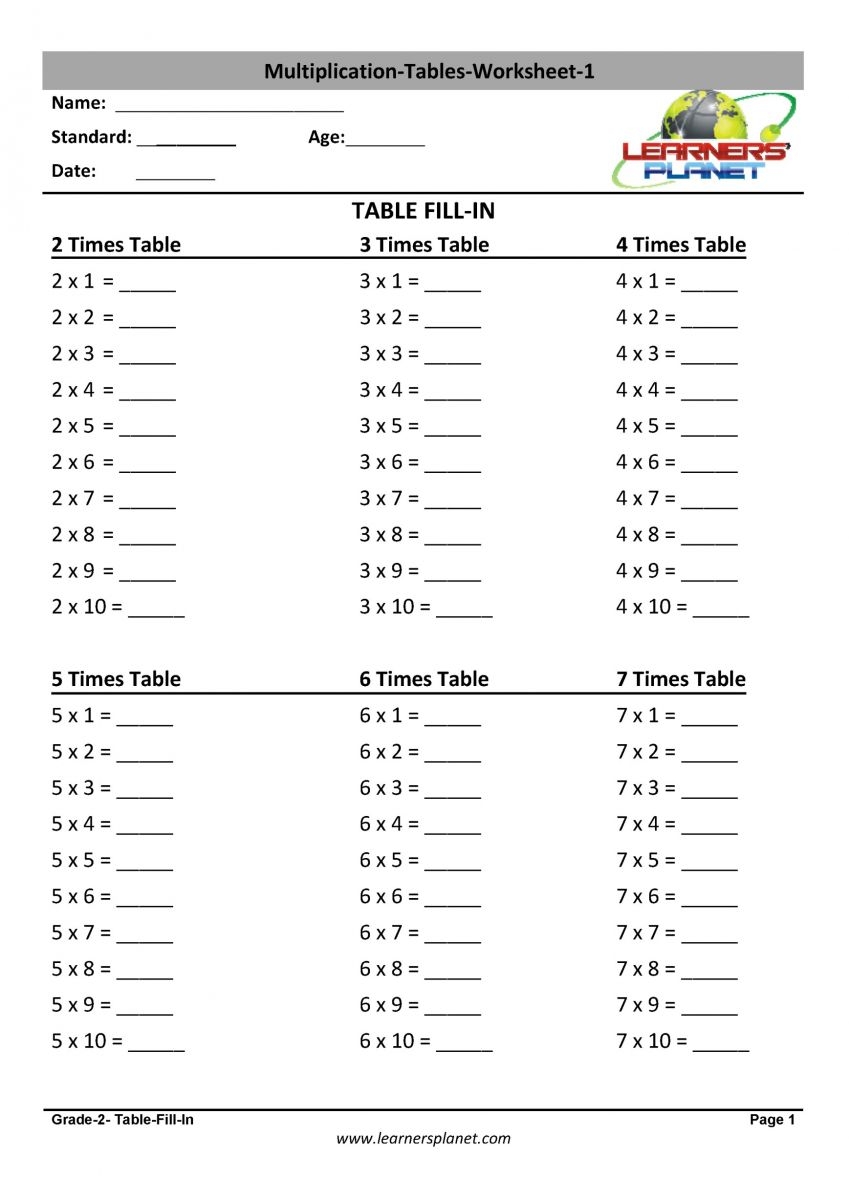 Maths Multiplication Worksheet For Cbse Grade Ii