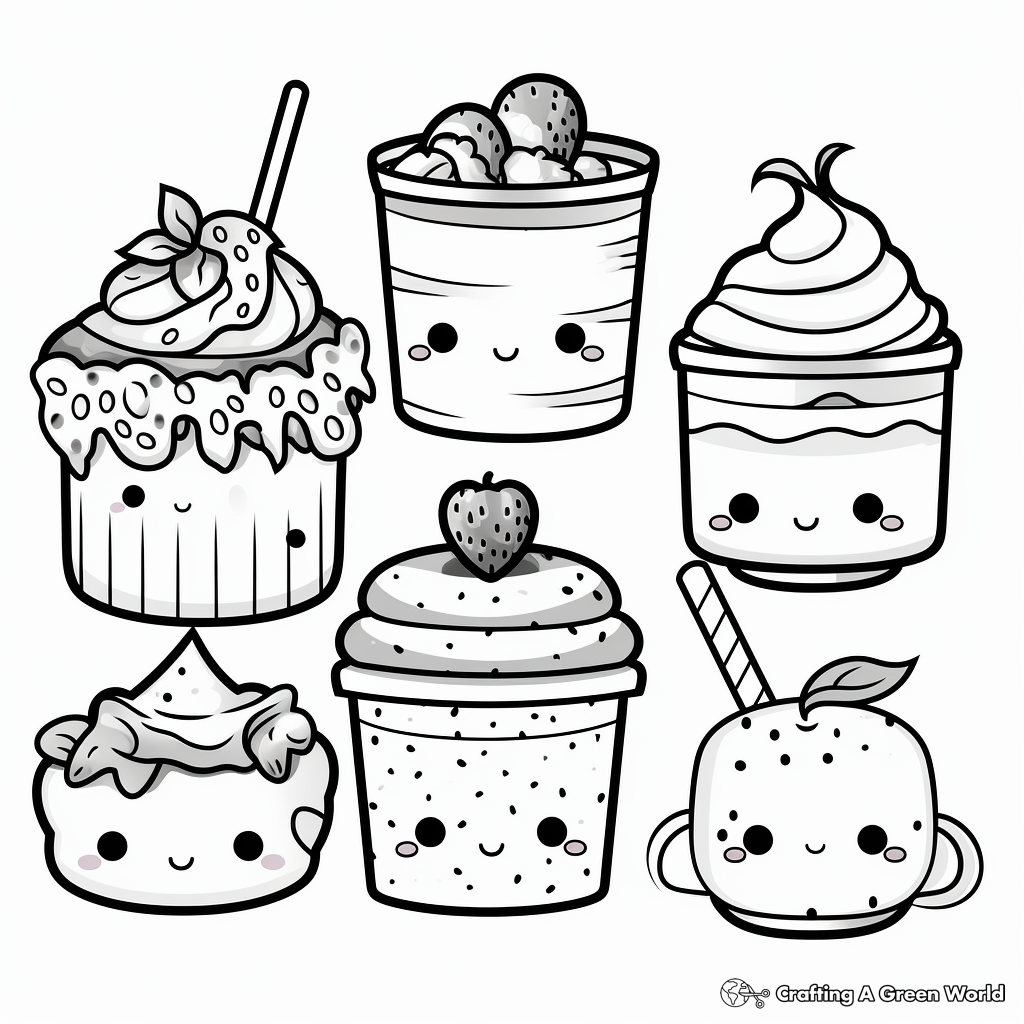 kawaii food coloring pages for adults