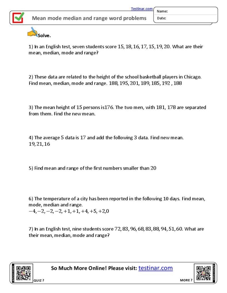 Mean Median Mode Brainchimp Worksheets Library
