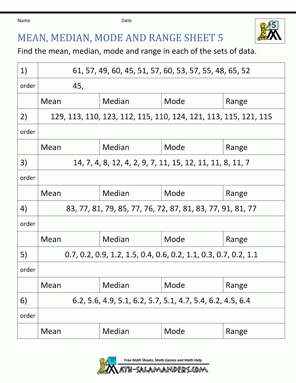 Mean Median Mode Range Worksheets PDF 3 Printable Etsy Ireland 