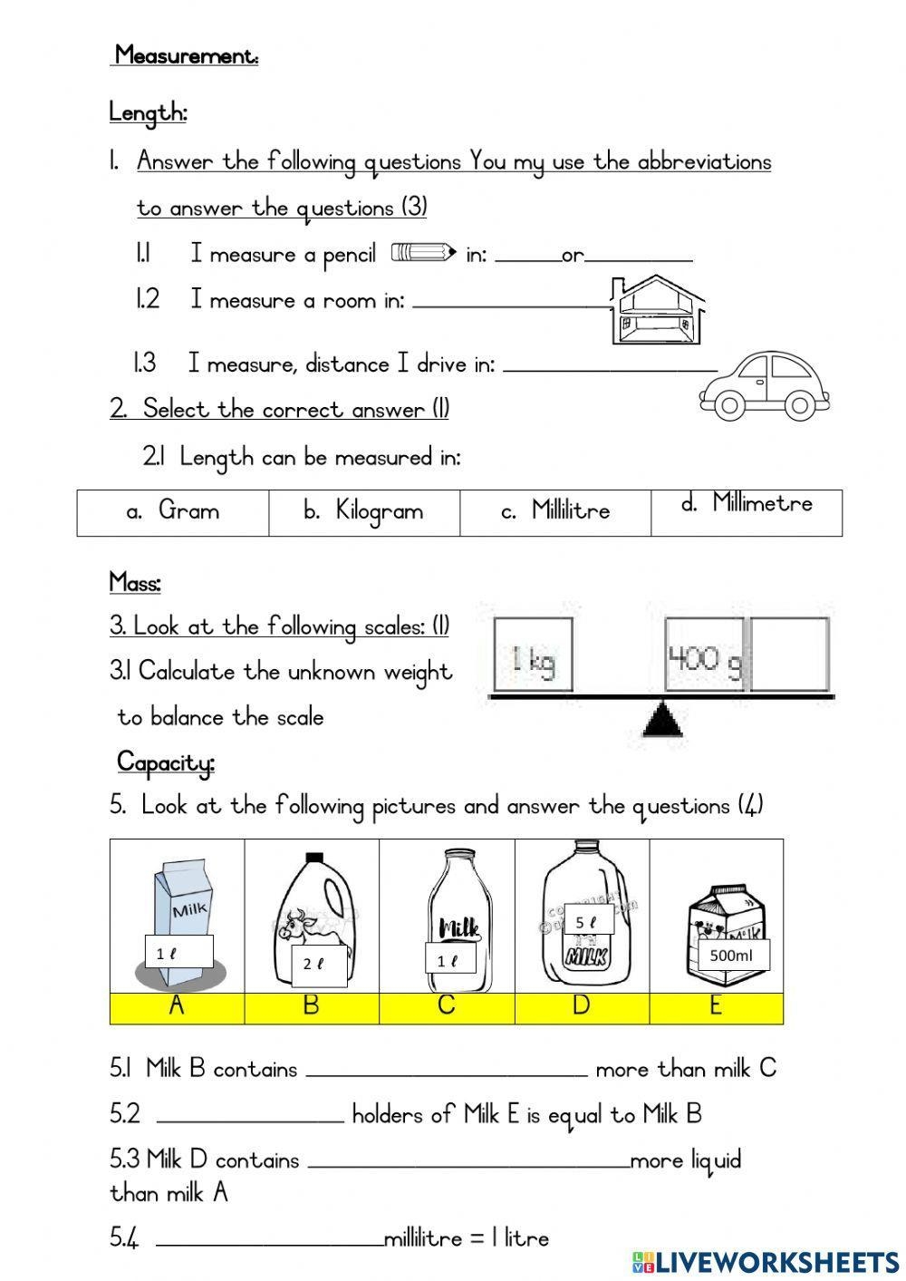 Measuring Length Worksheet For Grade 3 Live Worksheets Worksheets 