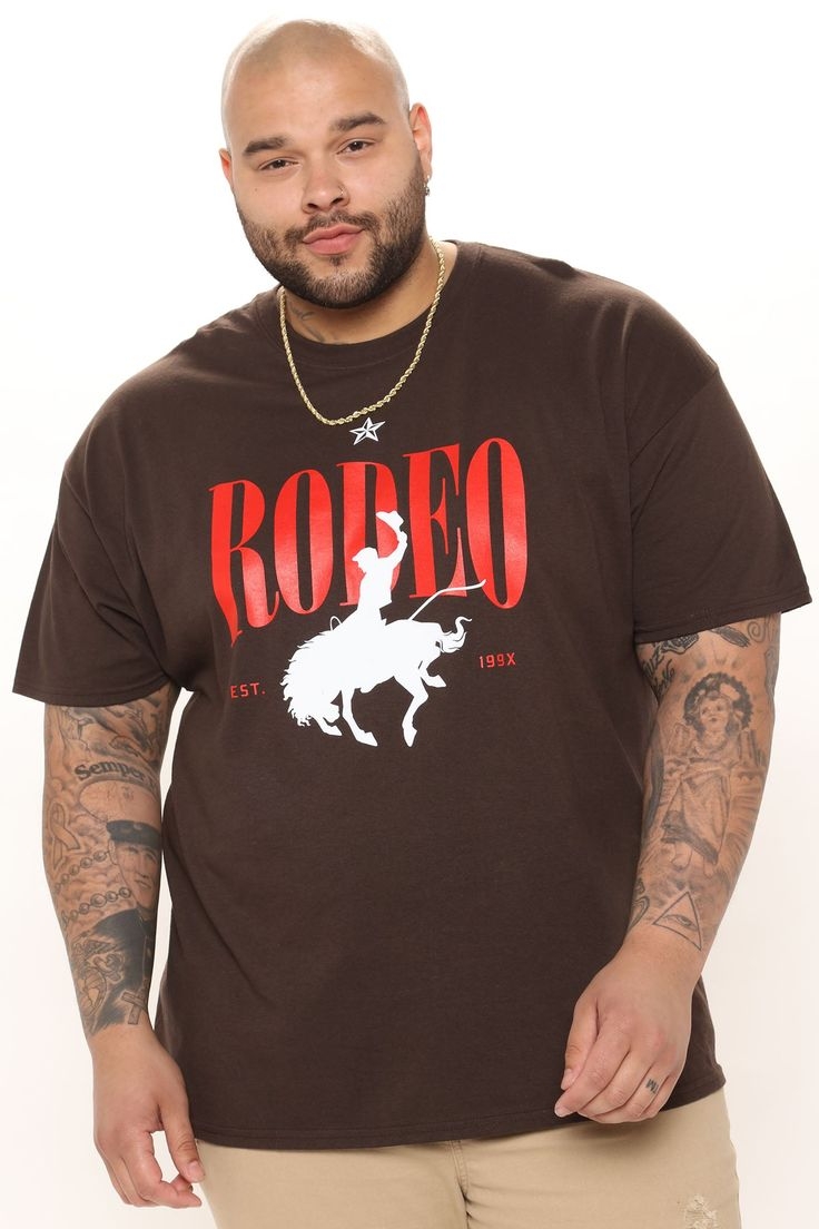 Mens Let 39 s Rodeo Short Sleeve Tee Shirt In Brown Size 3XL By Fashion 