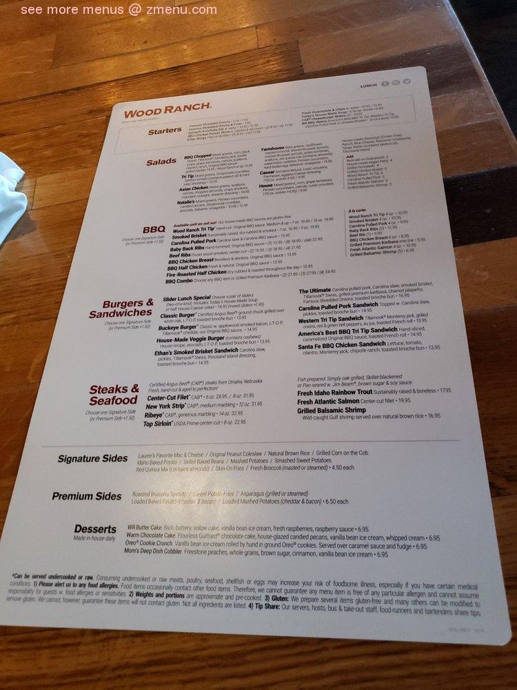 Menu At Wood Ranch BBQ Burbank