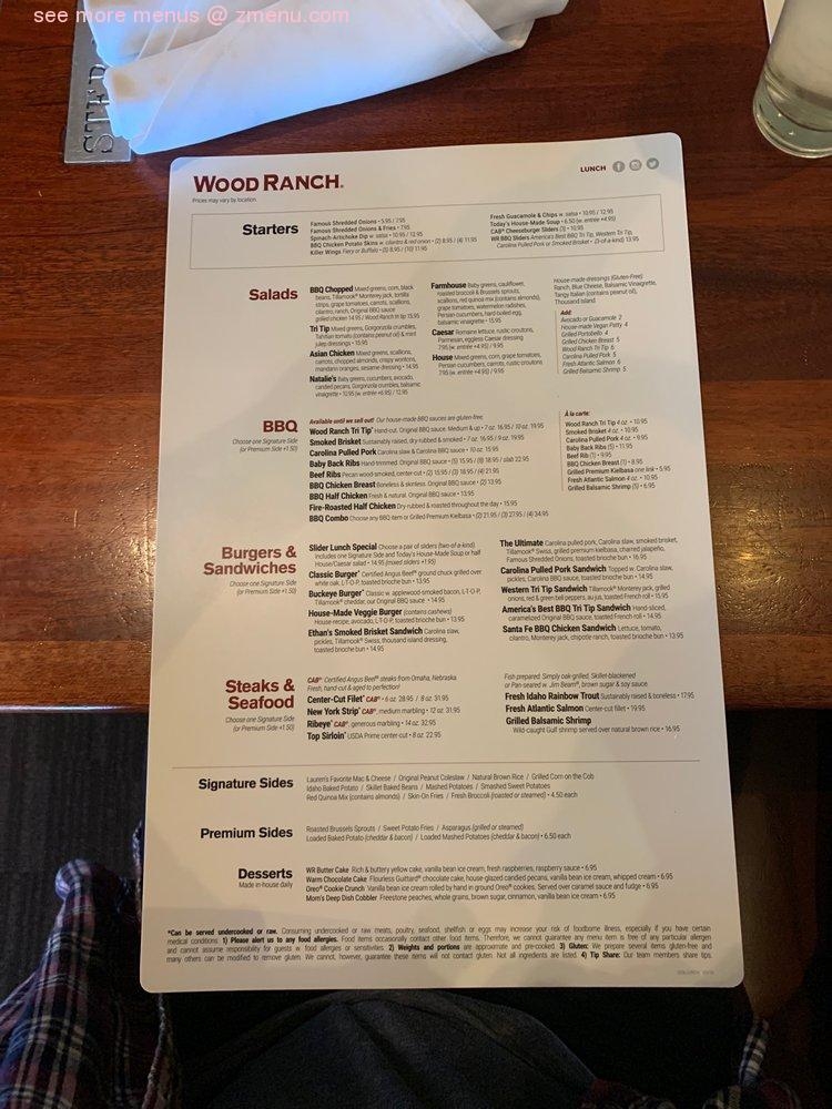 wood ranch printable menu