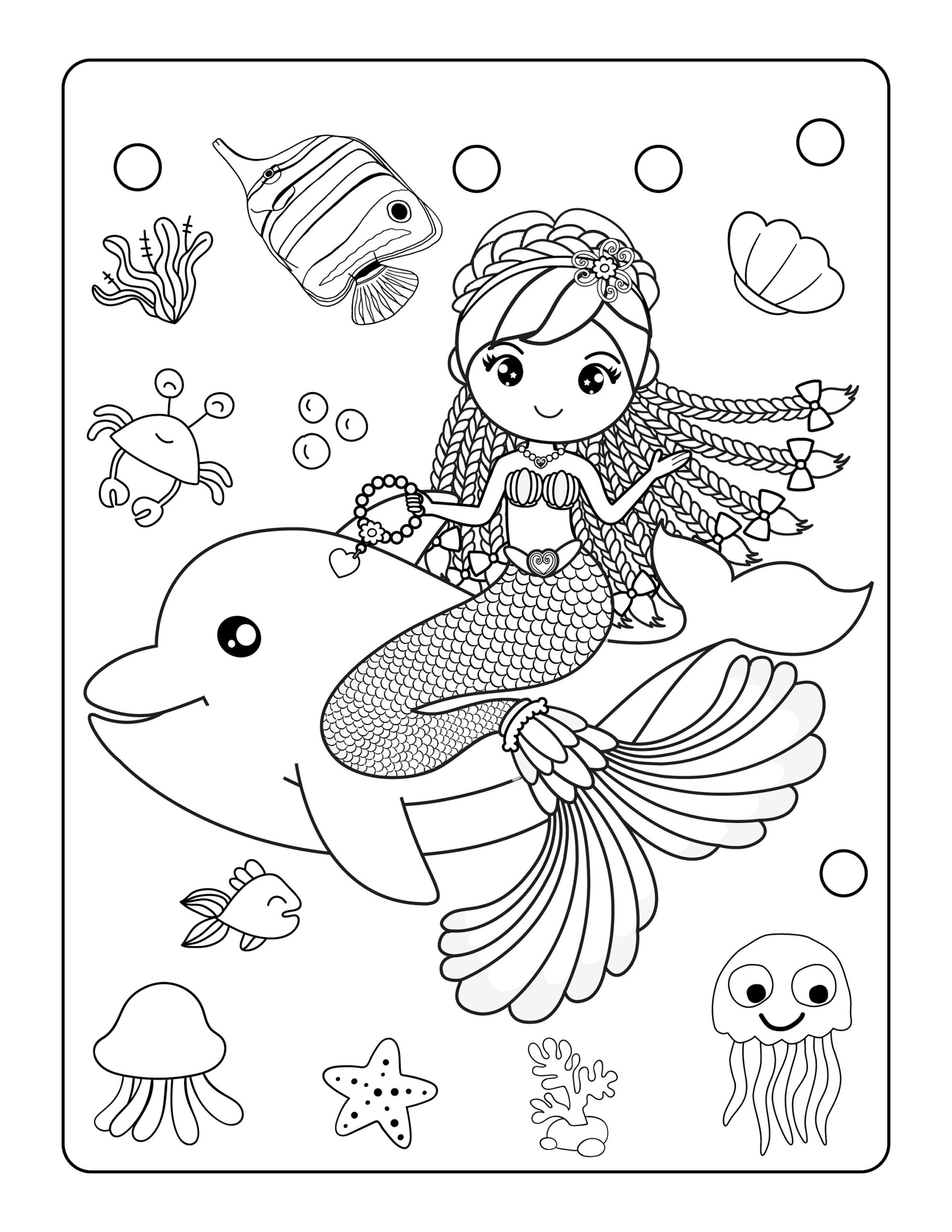 mermaid color pages free