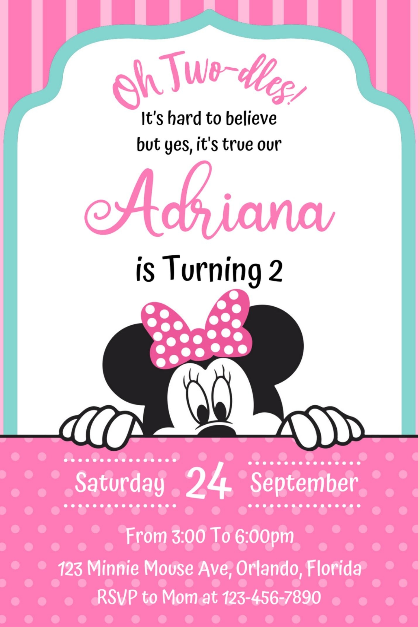 Minnie Mouse Birthday Invtation Template Canva 2 Size 5in X 7in This Is 