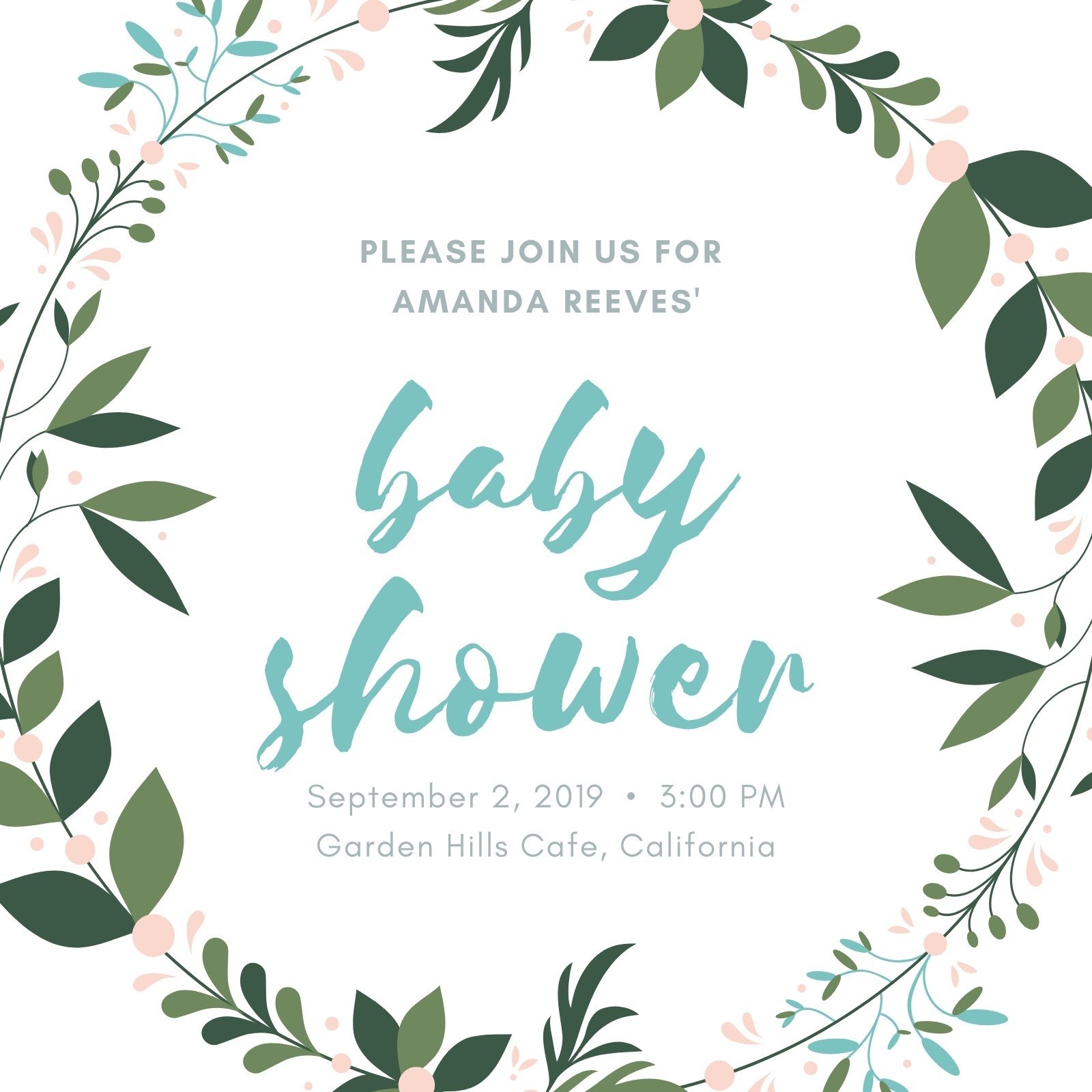 Mint Wreath Baby Shower Invitation Templates By Canva