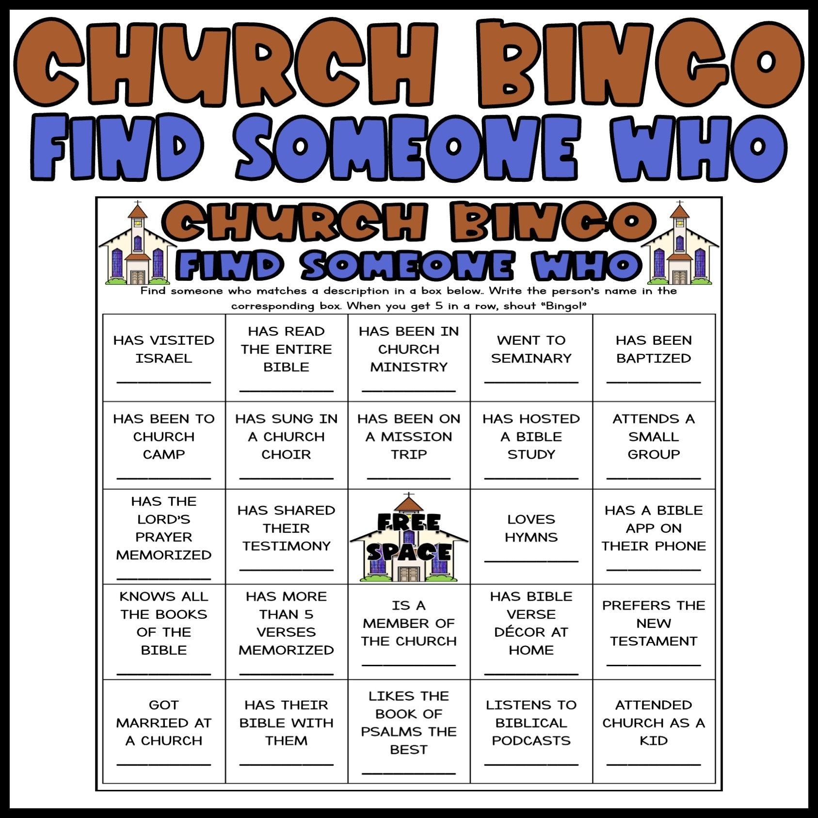 Mix Mingle Church Bingo Game Fellowship Bingo Church Icebreaker 