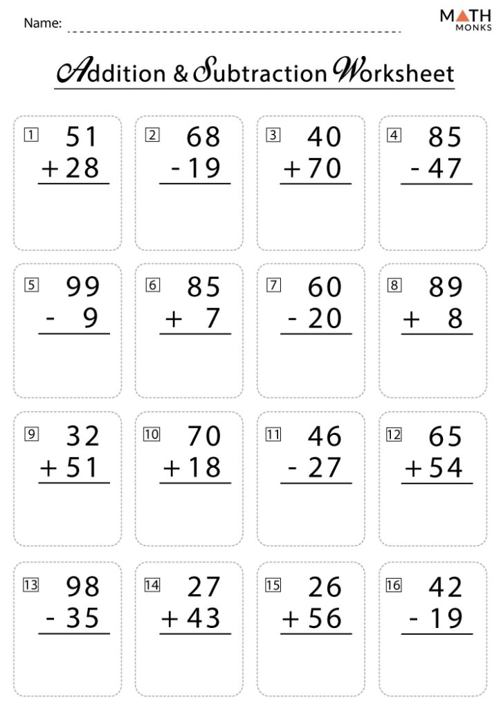 Mixed Addition And Subtraction 2 digits Worksheets K5 Learning
