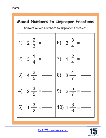 Mixed Numbers To Improper Fractions Worksheets 15 Worksheets 