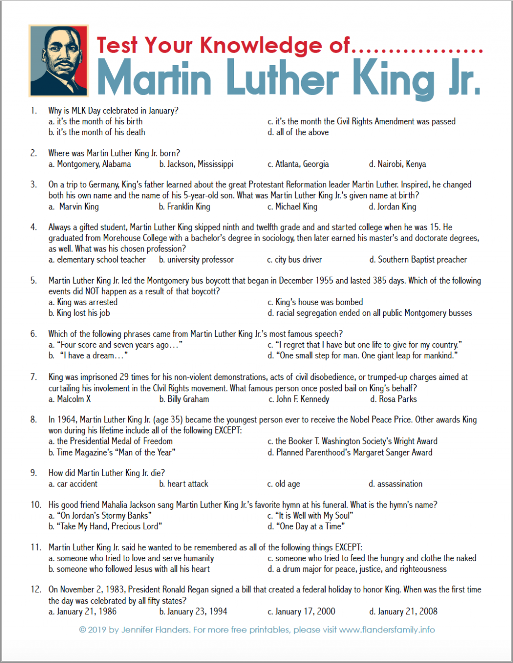 Mlk Trivia Questions And Answers Printable Printable Sight Words List