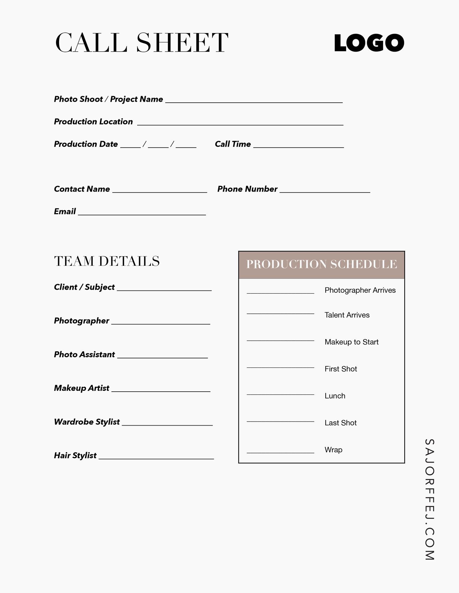 Model Call Sheet