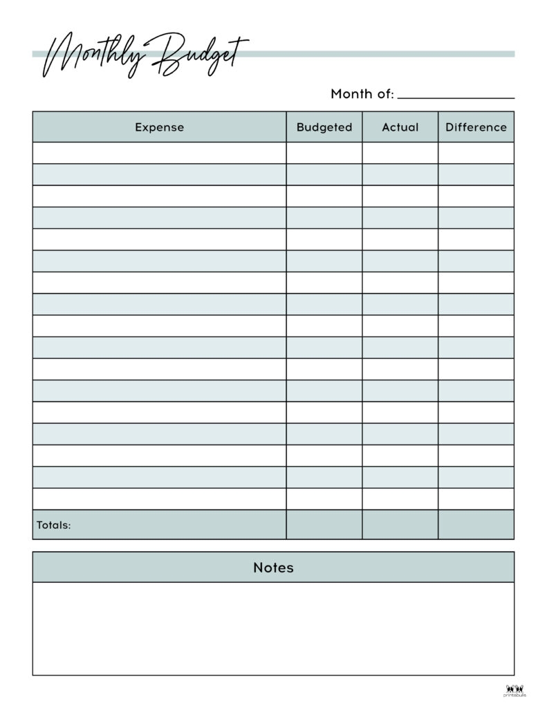 monthly budget worksheet