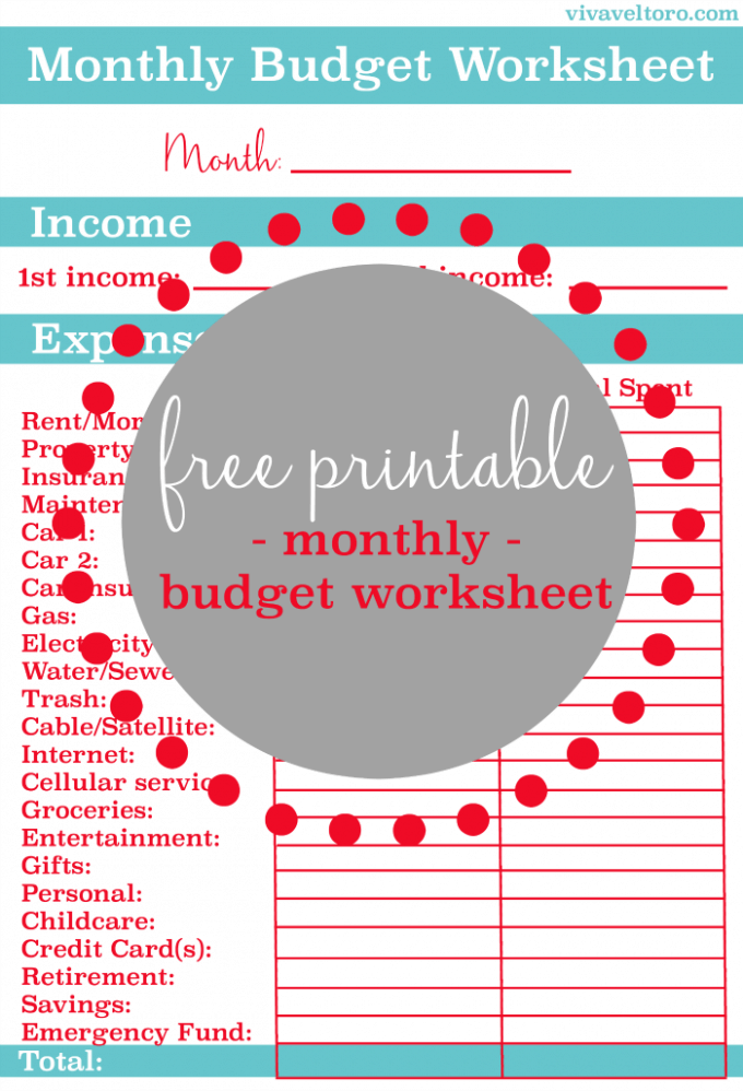 Monthly Budget Worksheet Free Printable Viva Veltoro Worksheets 