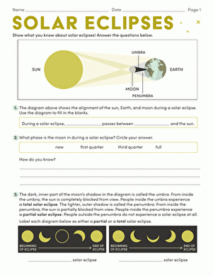 Moon And Eclipse Worksheet In 2024 Space Lessons Eclipse Solar 