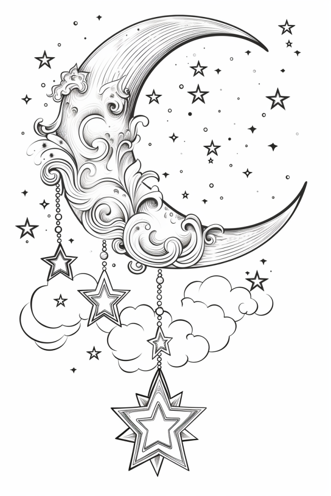Moon And Stars Coloring Page For Adults Zumipic