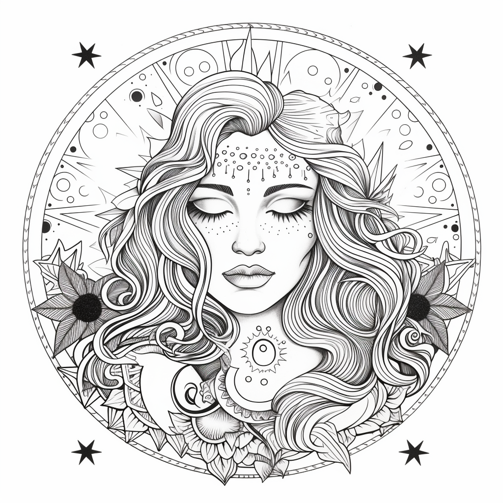 Moon Goddess Adult Coloring Page Coloring Page