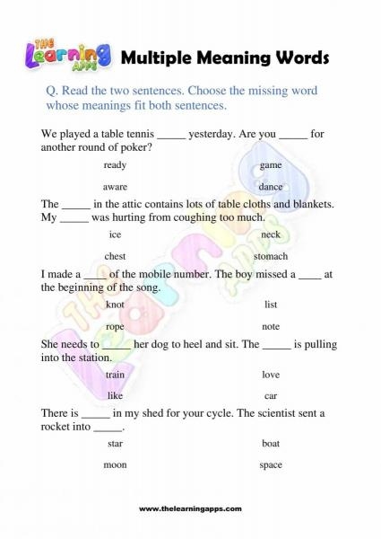 Multiple Meaning Words Activities Worksheets Word Lists And