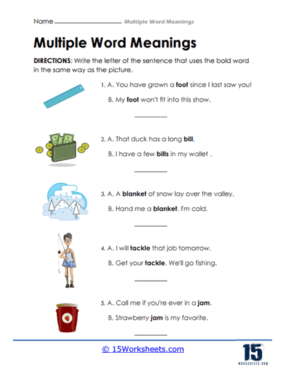 Multiple Meaning Words Matching Worksheets 99Worksheets 53 OFF