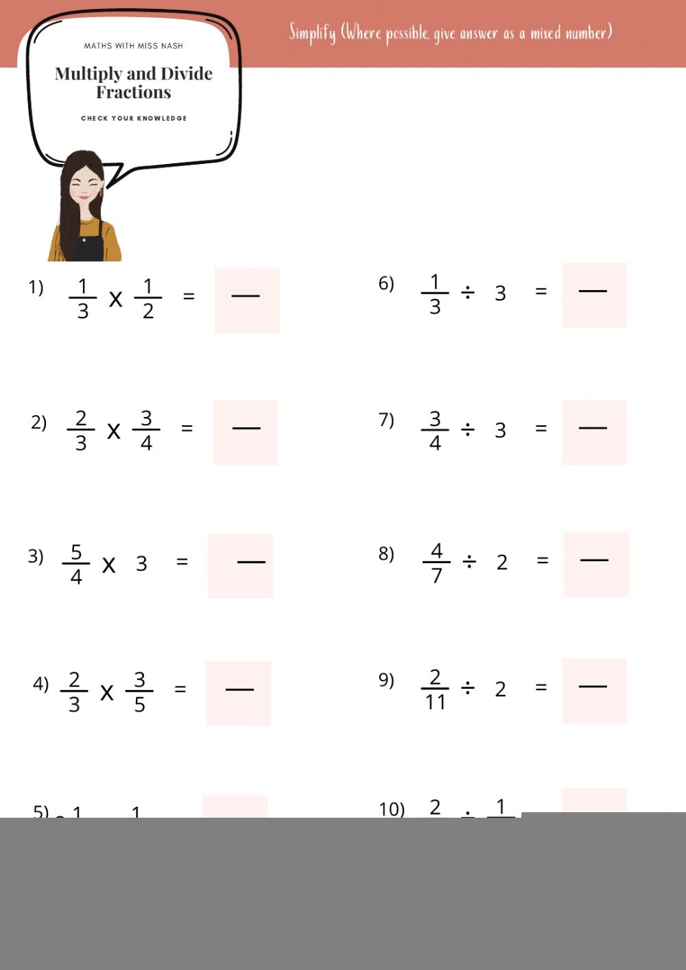Multiplication And Division Fractions Worksheets Multiplication 