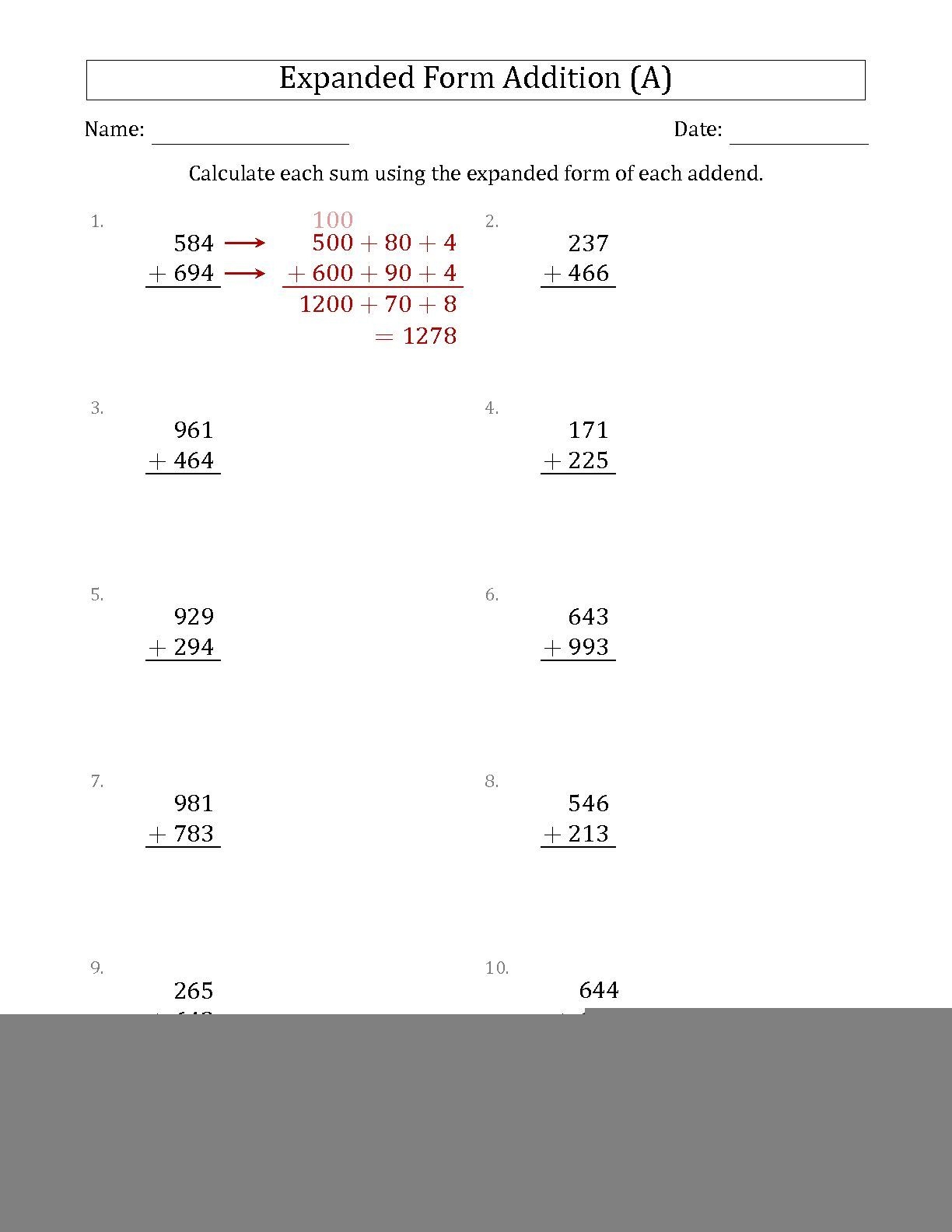 Multiplication Expanded Form Worksheets Free Printable