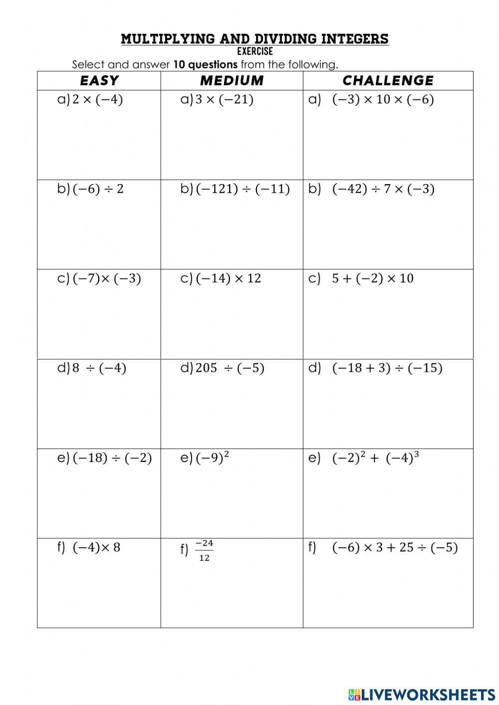 Multiplication Of Integers Worksheets K5 Learning Worksheets Library