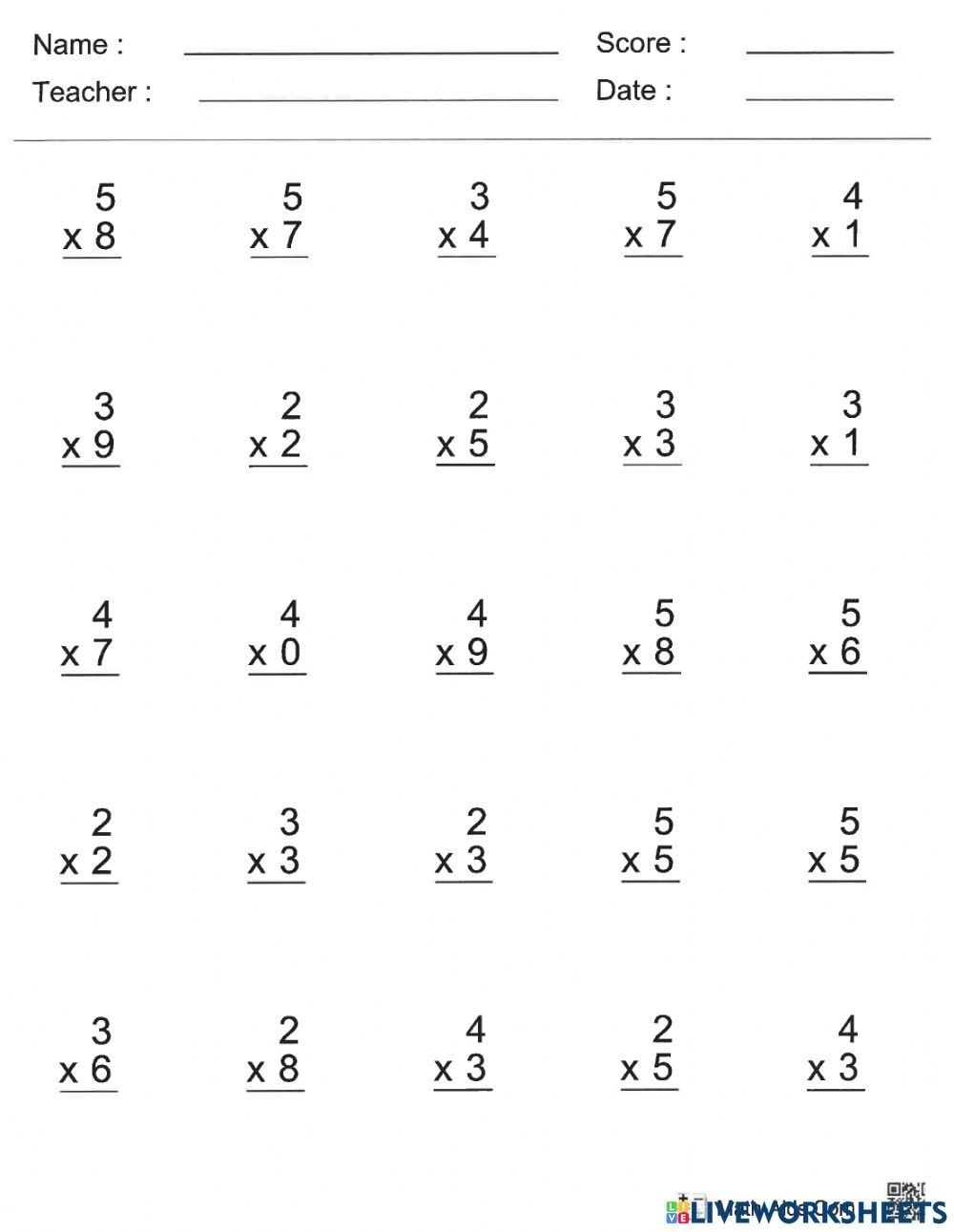 Multiplication Single Digit Worksheets Printable Worksheets