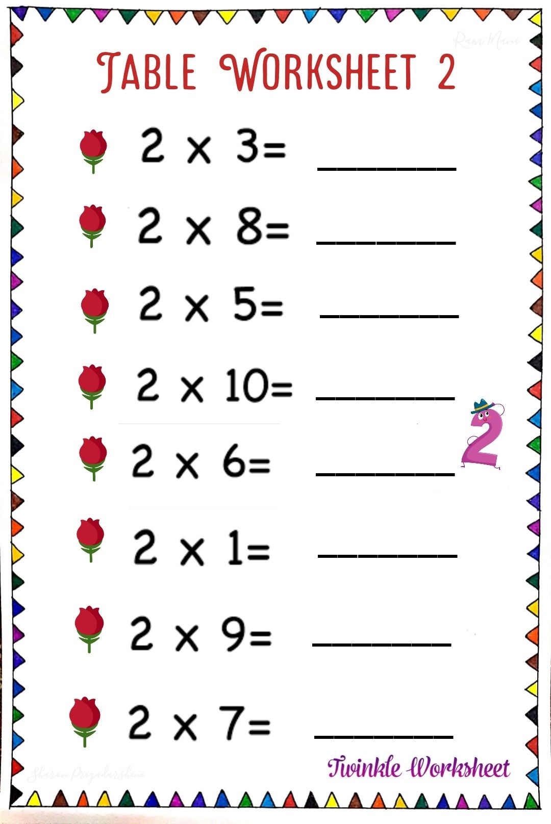 Multiplication Tables 2 Worksheet