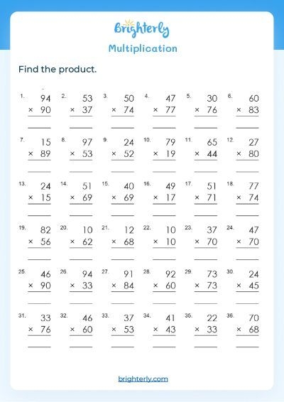 multiplication worksheets for 4th graders