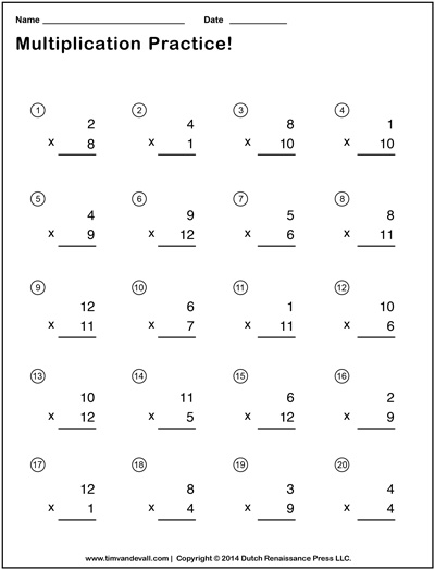 Multiplication Worksheets Dynamically Created Multiplication 