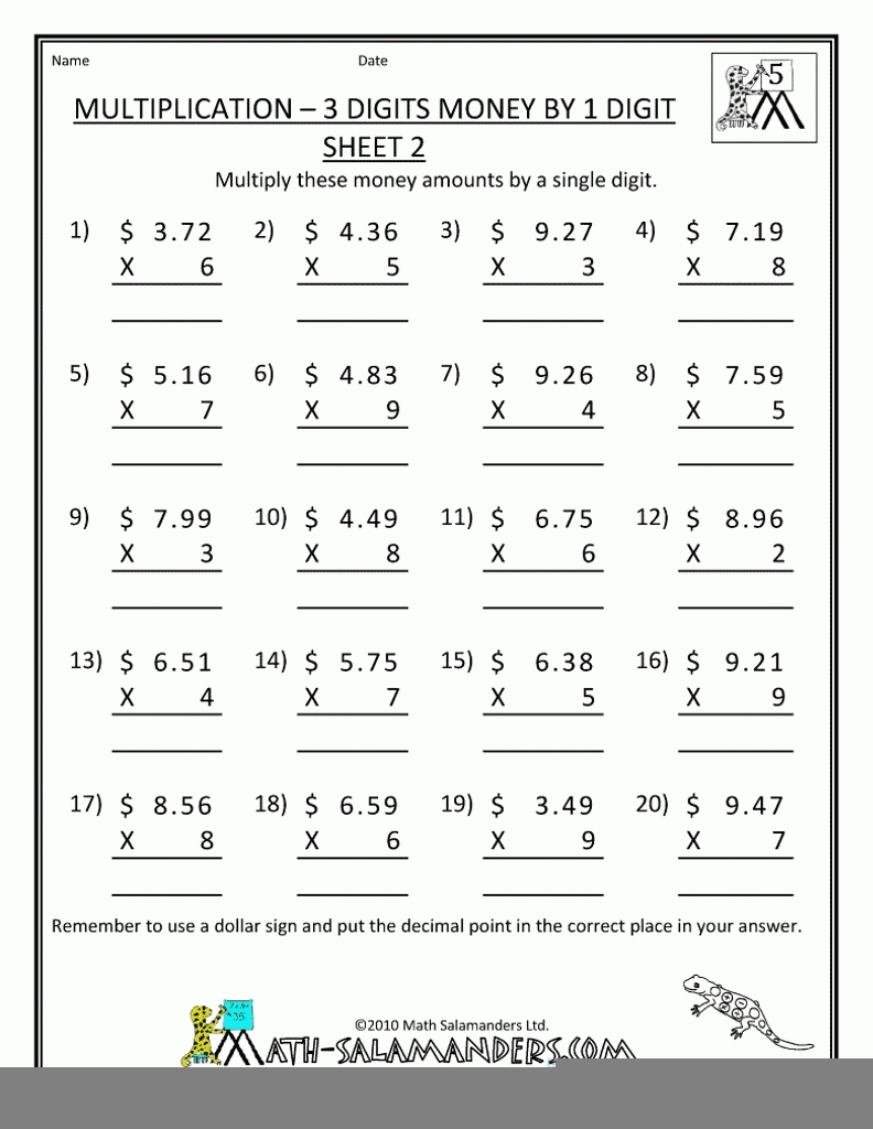 Multiplication Worksheets For 7th Graders Multiplication Worksheets